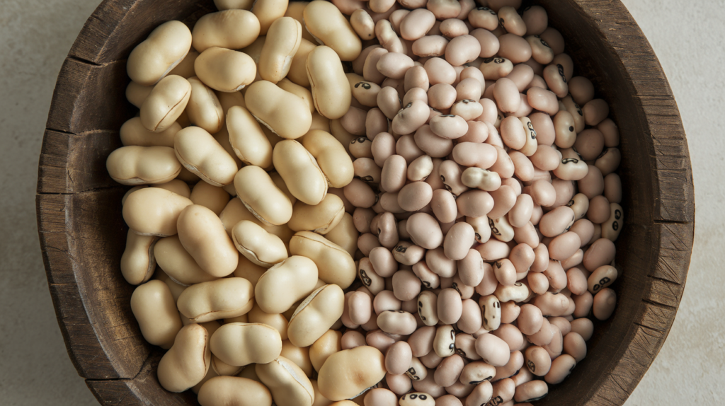 A bowl of butter beans and lima beans side by side.