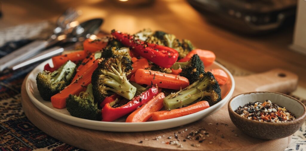 Roasted vegetables seasoned with Salad Supreme.