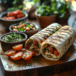 Bread and wrap on a kitchen table with a nutrition focus.