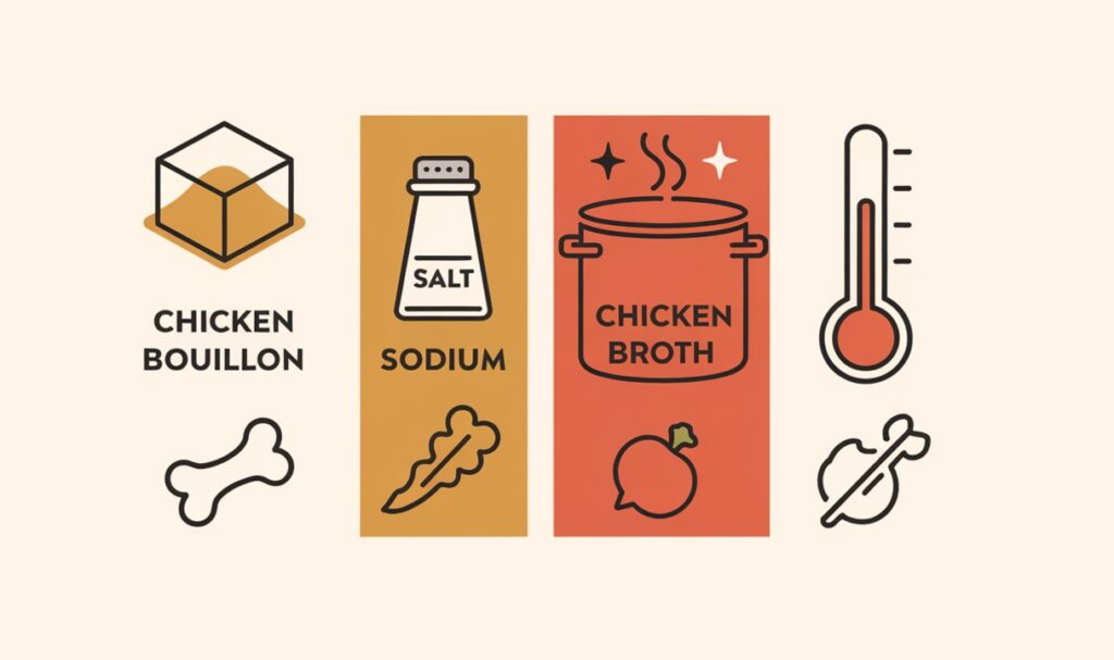 Nutritional chart comparing chicken bouillon and chicken broth