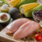 Ingredients for Southwest Chicken Salad spread out on a table.