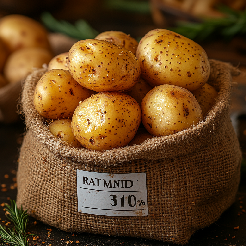 Nutritional facts of Russet potatoes on a food label.