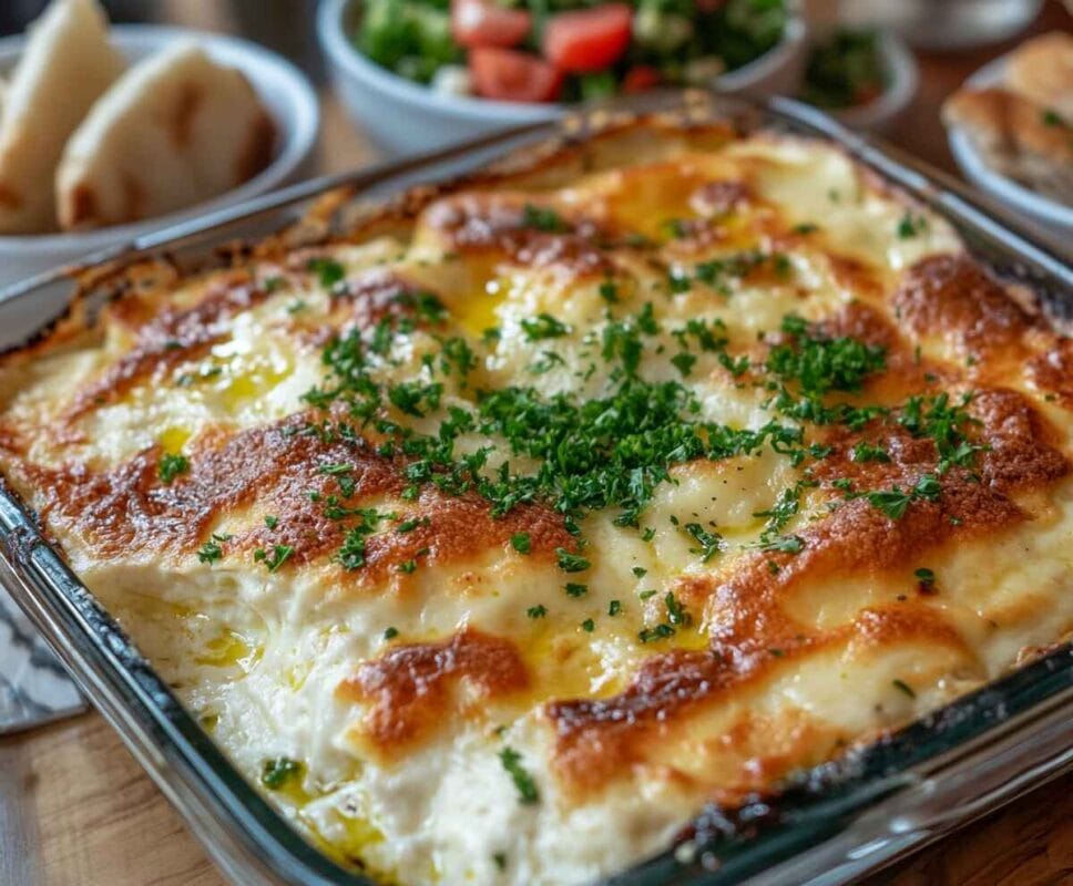 Surprising Secrets to the Best Musakka Recipe You’ll Ever Taste 3 Freshly Baked Musakka With Golden Béchamel Topping, Garnished With Parsley, Served Alongside Greek Salad And Pita Bread.