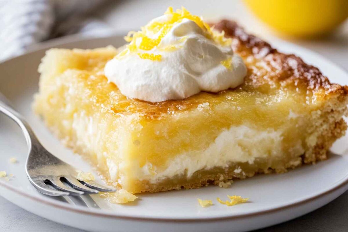 Zesty Lemon Cream Cheese Dump Cake You’ll Love 3 Slice Of Lemon Cream Cheese Dump Cake With Whipped Cream.