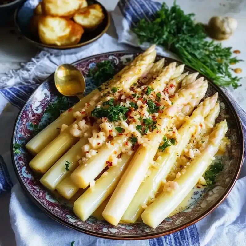 The Ultimate Guide to Cooking White Asparagus: Recipes & Tips 3 Roasted White Asparagus Plated With Butter, Black Pepper, And Lemon Slices. (2)