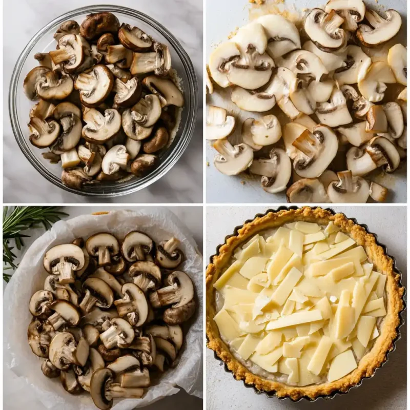 Mastering the Swiss Mushroom Melt Delight: A Step-by-Step Guide 2 Step By Step Preparation Of Mushrooms And Cheese For A Swiss Tart Cleaning, Slicing, Sautéing, And Adding Grated Cheese To The Crust.